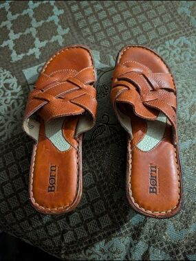 Born Cognac Braided Leather Slide Mules